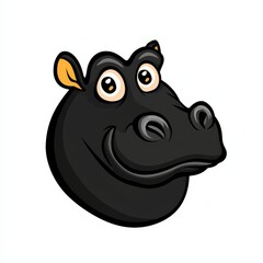 Obraz premium Cartoon illustration of a black hippopotamus head with yellowish-orange ears and a surprised expression