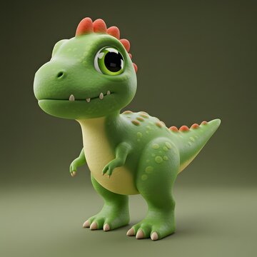 3D Dinosaur with a green and yellow color scheme, red spines on its back, and large, expressive eyes.