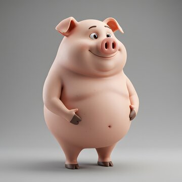 3D Cute cartoonish Pig with a pinkish-pale complexion, wearing brown socks.