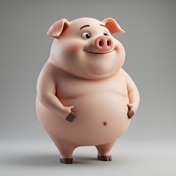 3D Cute cartoonish Pig with a pinkish-pale complexion, wearing brown socks.
