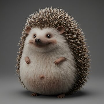 3D Cute Hedgehog with a round, furry body and spiky tail, standing upright on its hind legs.