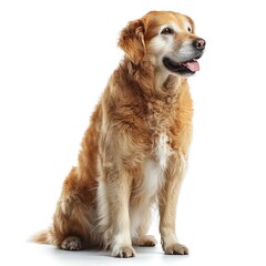 Obraz premium Portrait of a Senior Golden Retriever Dog Sitting on White Background