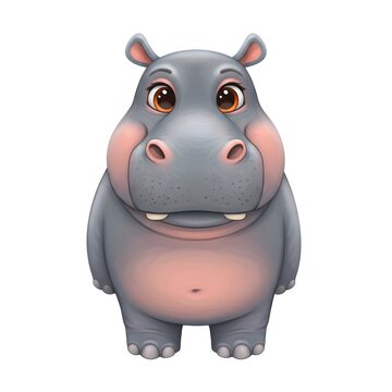 Illustration of a hippopotamus. The hippo has a round, chubby body with a large, rounded snout and small ears.