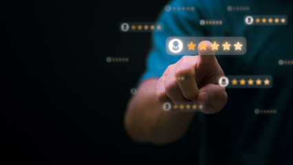 Customer services best excellent business rating experience. Satisfaction survey concept. user gives ratings to service experience on the online application, online marketing, and business processes.