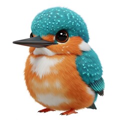 3D Cute stylized bird with vibrant turquoise and orange plumage, placed against a plain white background.