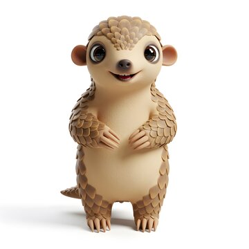 3D Cute anthropomorphic pangolin character with a friendly expression