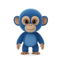3D Blue Monkey character with large, expressive brown eyes, a small brown snout, and a brown belly.