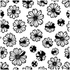 Monochrome floral pattern with daisies for textile design and backgrounds