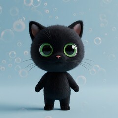3D Rendering Black Cute Cat