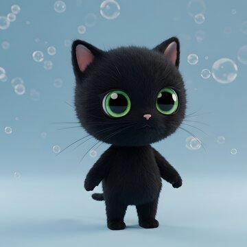 3D Rendering Black Cute Cat