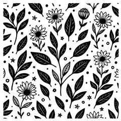 Botanical Rhapsody: Black and White Floral Pattern with Organic Elements