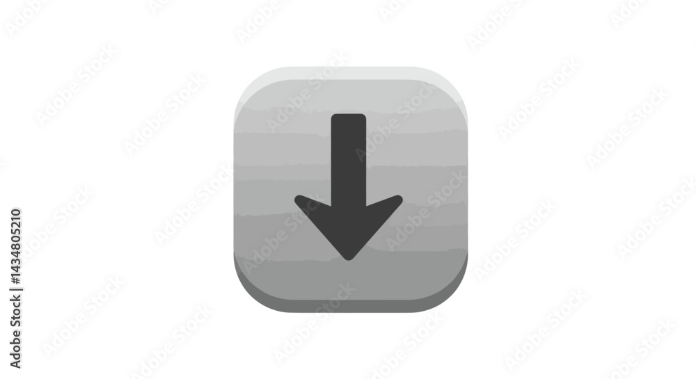 Poster down arrow in gray rounded square button for download or direction concept vector illustration, isol
