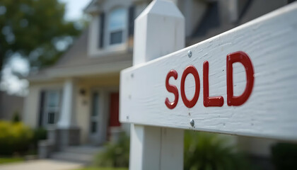 House with Sold Sign in Yard Real Estate Success