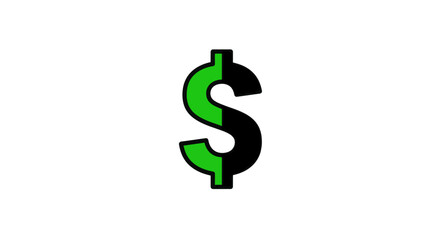 Half green and half black dollar sign icon on white background representing financial contrast and market volatility