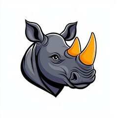 Obraz premium Cartoon illustration of a rhinoceros head with orange horns