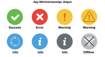 Fototapeta premium Minimalist App Status Icons Featuring Success, Error, Warning, Info, and Offline States for Modern User Interface Design