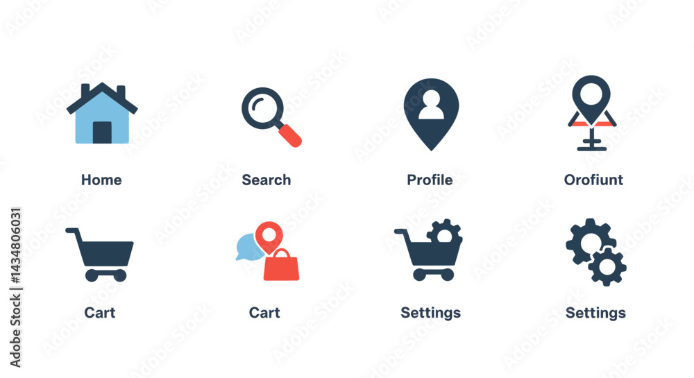 Poster modern flat design interface icons for website navigation and mobile app development featuring home,