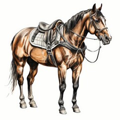 an AI Image Generator, Illustrated Saddled Horse Standing Elegantly