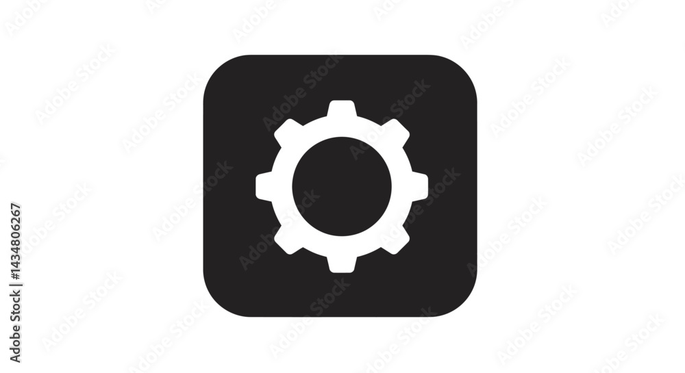 Poster settings gear icon on black rounded square shape for configuration and maintenance concept symbolizi