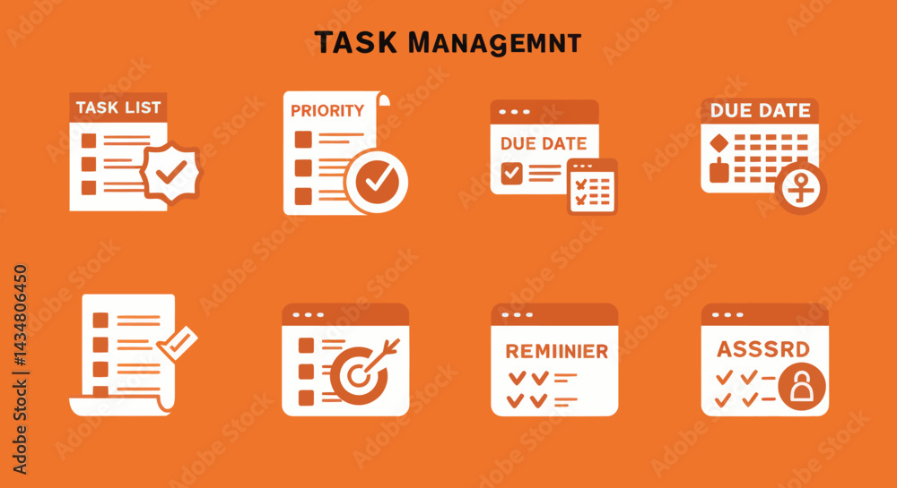Poster task management vector icons set for business organization and productivity improvement showcasing t