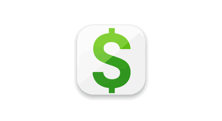 Fototapeta premium Square app icon featuring a green dollar sign on a white background for financial technology and modern banking services