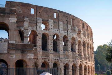 Obraz premium Castel Sant'Angelo, also known as Mausoleum of Hadrian, is a towering rotunda in Parco Adriano, Rome, Italy. It was initially commissioned by the Roman Emperor Hadrian as a mausoleum for himself and h