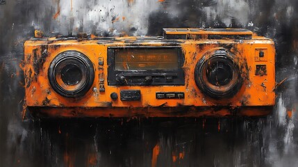Rusty Orange Boombox Abstract Painting