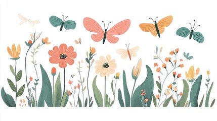 Obraz premium Butterflies flying around flowers in a garden, nature background, decoration