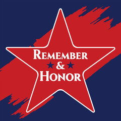 Remember and Honor Memorial Day Star with Red Blue Brush Stroke Background Vector design