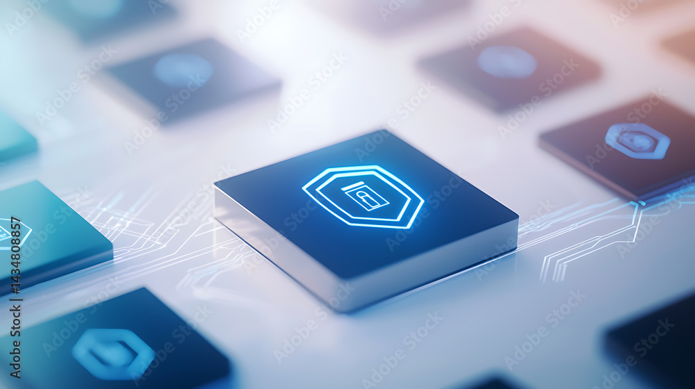 Poster cybersecurity shield icon digital environment graphic design modern technology abstract viewpoint se
