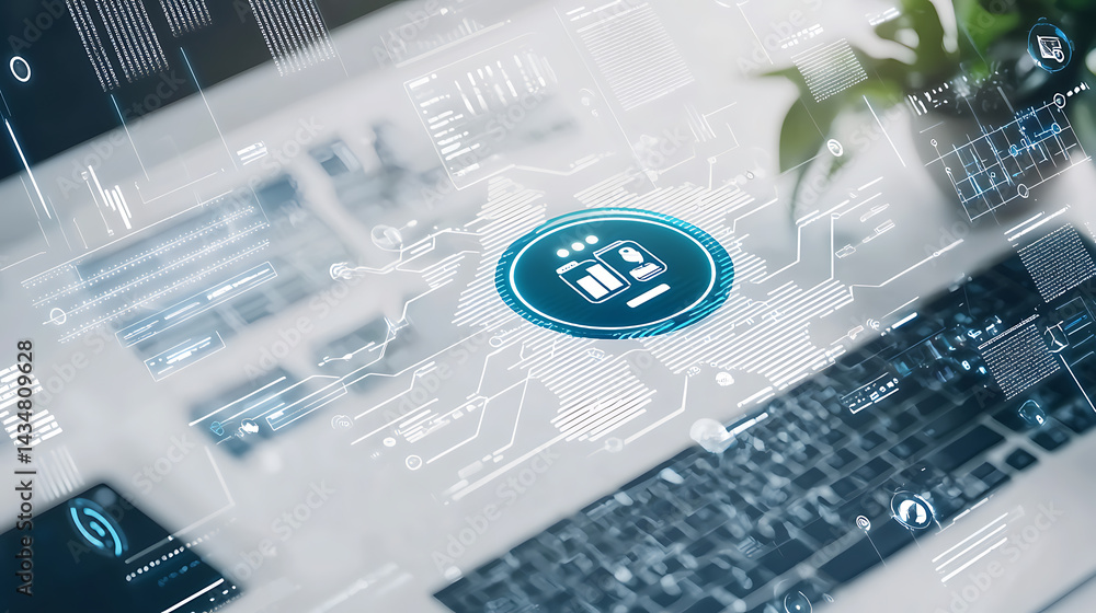 Poster cybersecurity shield icon digital environment graphic design modern technology abstract viewpoint se