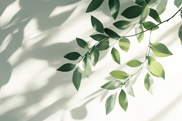 Fresh leaves cast shadows on a wall