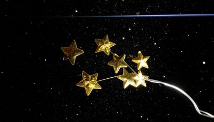 Fototapeta premium 宇宙の黒い空間に金色の星々が輝き、光の帯がそれらを繋げる、神秘的で美しい宇宙のビジュアル