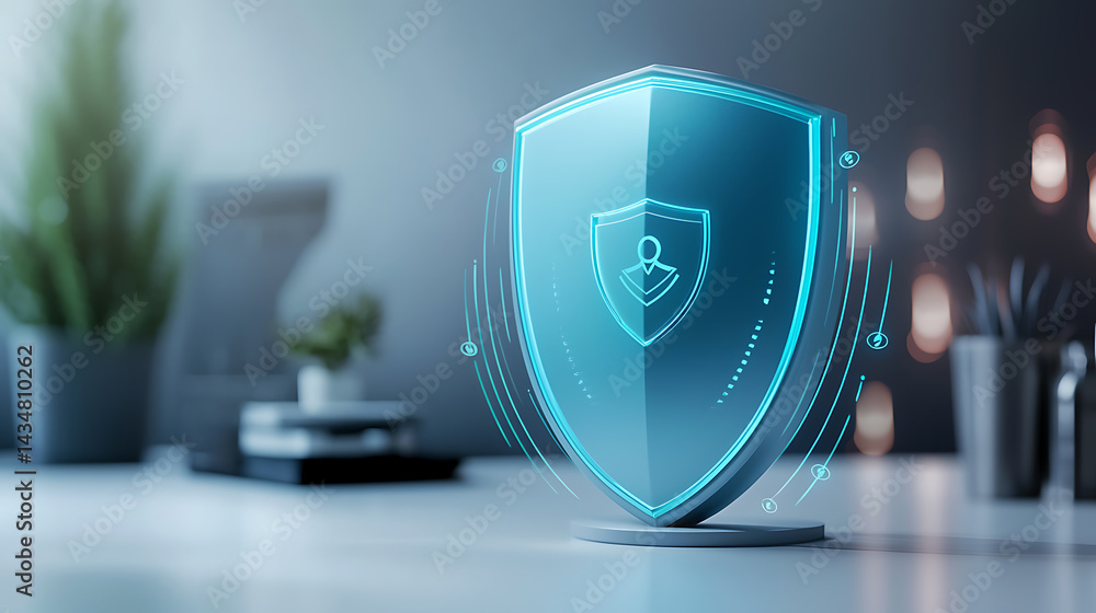 Poster cybersecurity shield icon digital environment graphic design modern technology abstract viewpoint se