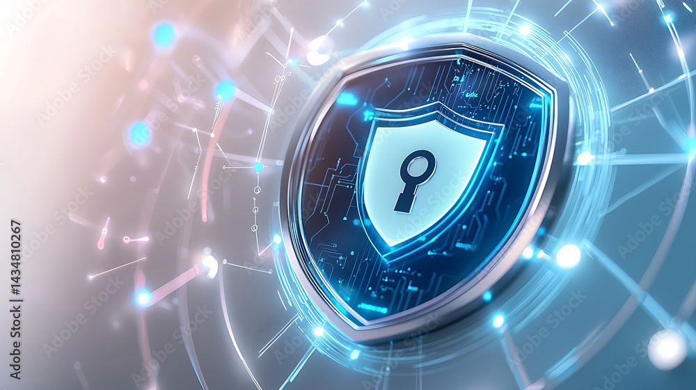 Poster cybersecurity shield icon digital environment graphic design modern technology abstract viewpoint se