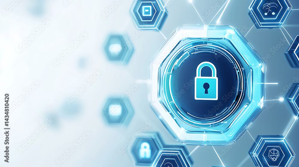 Poster cybersecurity shield icon digital environment graphic design modern technology abstract viewpoint se