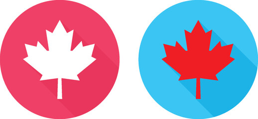 Canadian maple leaf icons Displaying in Red and Blue with Long Shadow.