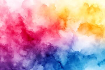 Colorful abstract watercolor texture with vibrant red, purple, blue, and yellow gradient blending