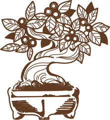 瓢箪木の盆栽の線画のイラスト