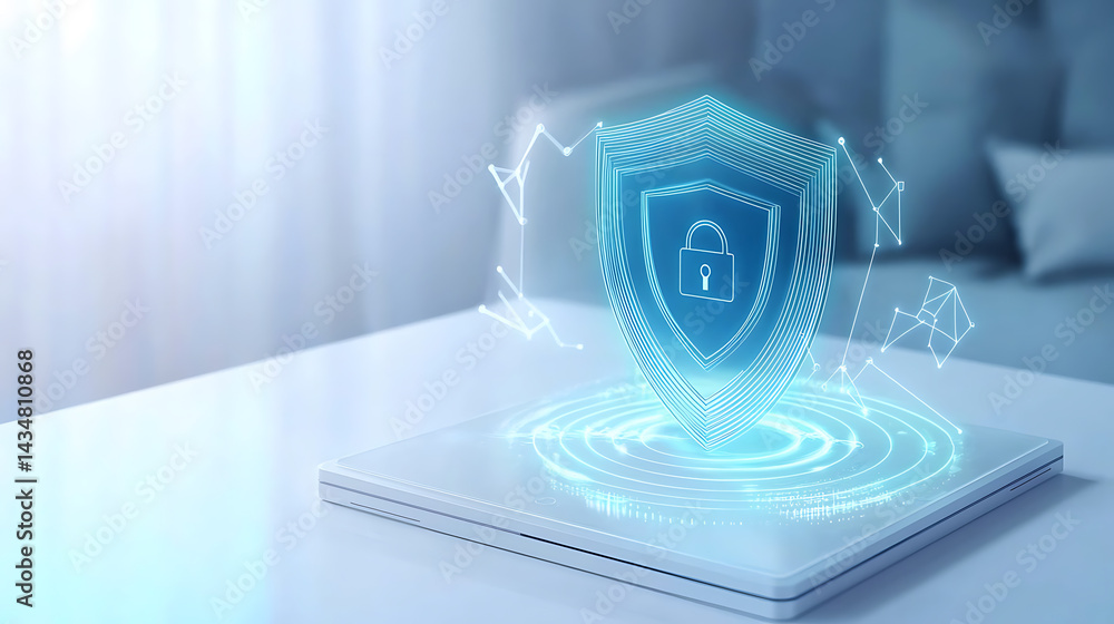 Poster cybersecurity shield icon digital environment graphic design modern technology abstract viewpoint se