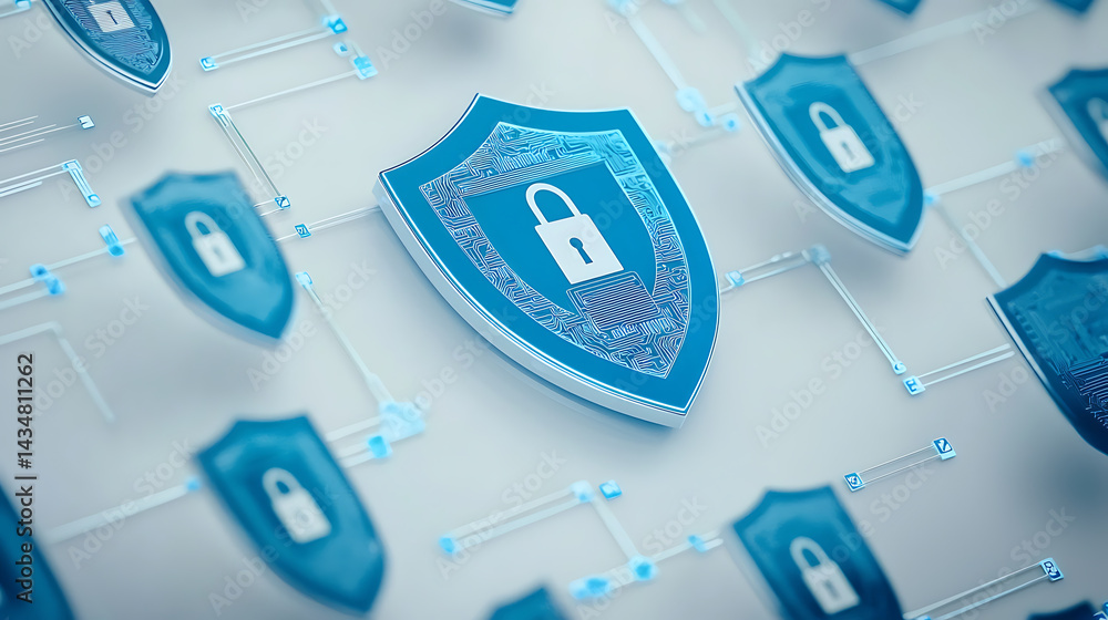 Poster cybersecurity shield icon digital environment graphic design modern technology abstract viewpoint se