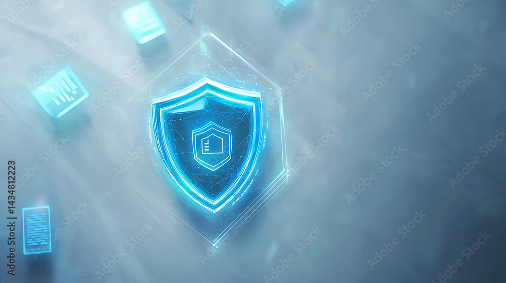 Poster cybersecurity shield icon digital environment graphic design modern technology abstract viewpoint se