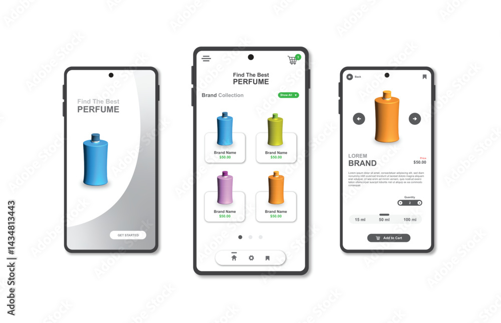 Poster application for buying perfume. collection of online perfume shop interface templates. responsive gu
