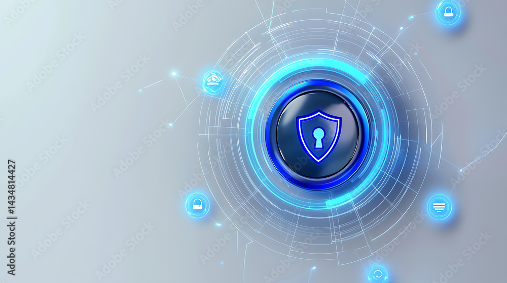 Poster cybersecurity shield icon digital environment graphic design modern technology abstract viewpoint se