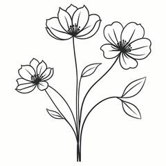 Elegant Line Art Flowers Botanical Illustration with Simple Floral Design Perfect for Print or Digital Use