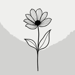 Elegant Black Line Art Flower Drawing Botanical Illustration Simple Floral Design