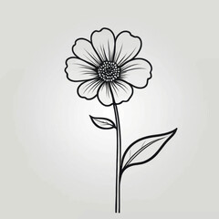 Elegant Black and White Flower Line Drawing Botanical Illustration Floral Design Element