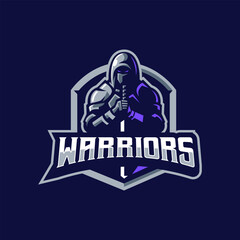 warrior holding sword logo design