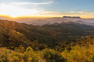 mountain peaks in morning fog - foggy morning over thailand mountains