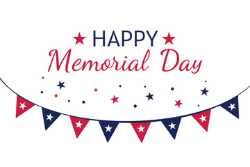 Happy Memorial Day Banner with Red and Blue Garland Stars on White Background Vector 